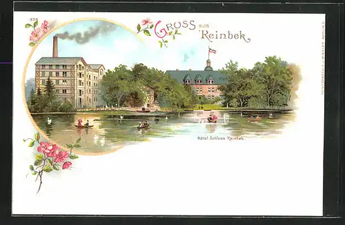 Lithographie Reinbek, Hotel Schloss mit Fabrik