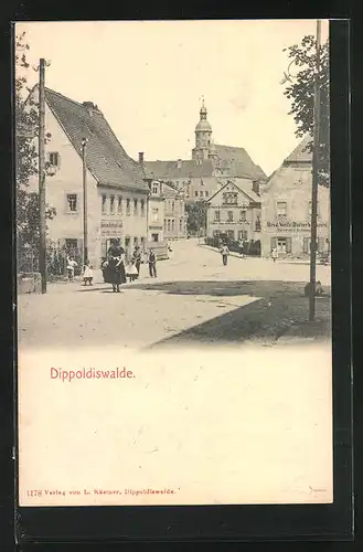 AK Dippoldiswalde, Ortspartie mit Kirchturm