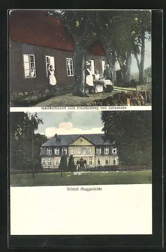 AK Muggesfelde, Gasthaus zum Freudenberg v. Johannsen, Schloss