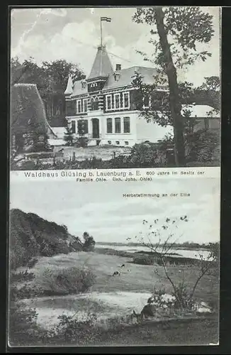 AK Glüsing b. Lauenburg a. E., Gasthaus Waldhaus v. Johs. Ohle