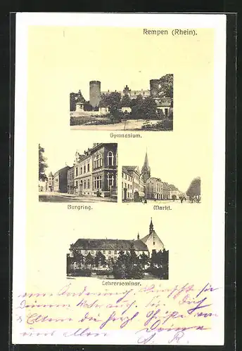 AK Kempen / Rhein, Burgring, Markt, Gymnasium