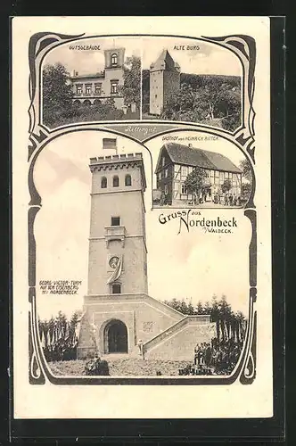 AK Nordenbeck in Waldeck, Gasthof von Heinrich Ritter, Gutsgebäude, Rittergut