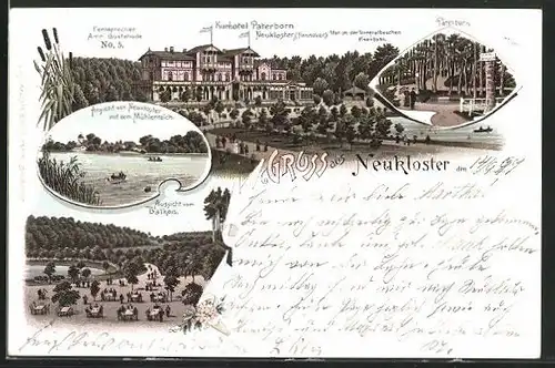 Lithographie Neukloster, Kurhotel Paterborn, Mühlenteich