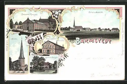 Lithographie Barmstedt, Brauerei Ranzau, Präparanden-Anstalt