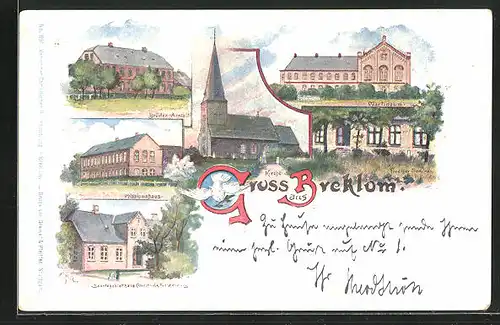 Lithographie Breklum, Sonntagsblatthaus, Missionshaus, Brüder-Anstalt