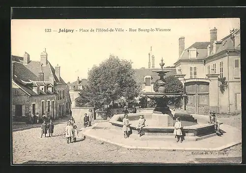 AK Joigny, Place de l`Hotel-de-Ville, Rue Bourg-le-Vicomte