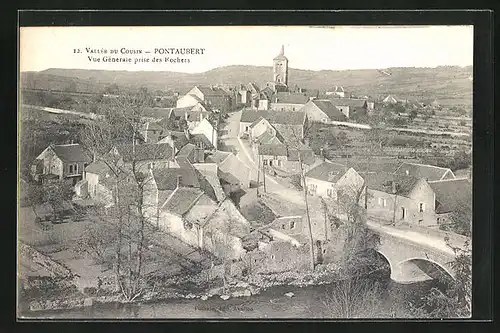 AK Pontaubert, Vue Generale prise des Rochers, L`Eglise