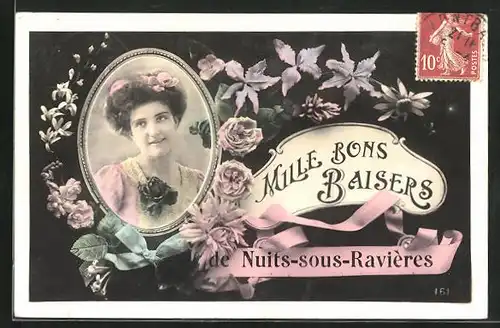 AK Nuits-sous-Ravieres, Mille Bons Baisers, Frauenportrait