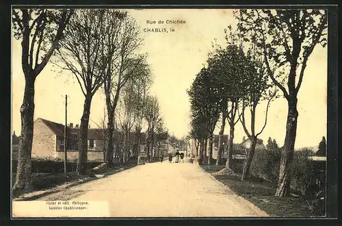 AK Chablis, Rue de Chichee, Mutter mit Kinderwagen unterwegs