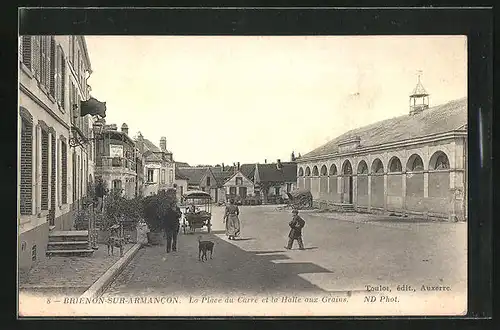 AK Brienon-sur-Armancon, La Place du Carre et la Halle aux Grains