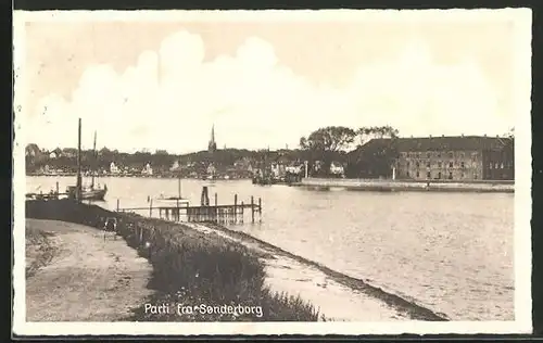 AK Sonderborg, Uferpartie mit Ortsansicht