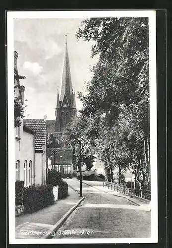 AK Sonderborg, Strassenansicht mit Kirche