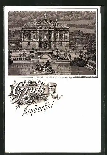 Lithographie Linderhof, Schloss Linderhof Hauptfacade