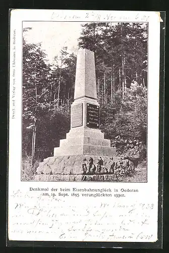 AK Oederan, Denkmal vom Eisenbahnunglück 1895