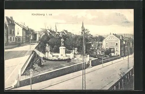 AK Kirchberg i. Sa., Teilansicht mit Denkmal