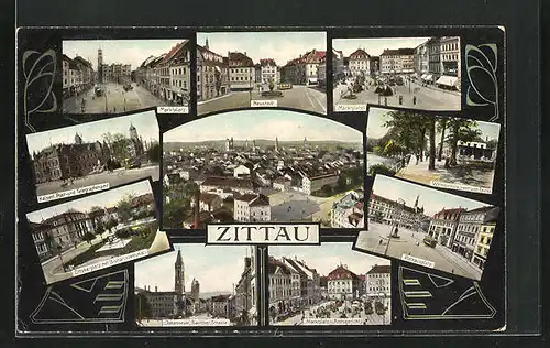 AK Zittau, Marktplatz, Rathausplatz, Bautzner Strasse, Weinrestaurant am Teich