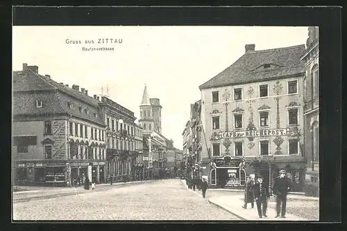 AK Zittau, Bautznerstrasse mit Café zur Reichspost