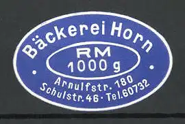 Präge-Reklamemarke Bäckerei Horn, Arnulfstr. 180 / Schulstr. 46