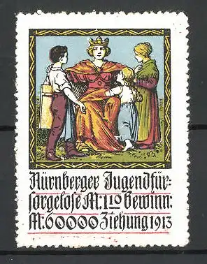Reklamemarke Nürnberger Jugendfürsorgelose, Ziehung 1913, Göttin empfängt Kinder