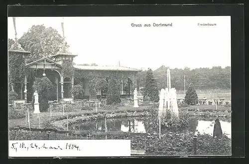 AK Dortmund, Fredenbaum mit Garten und Springbrunnen