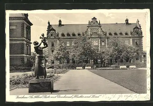 AK Zwickau / Sachsen, Albert Platz mit Denkmal Mutter und Kind