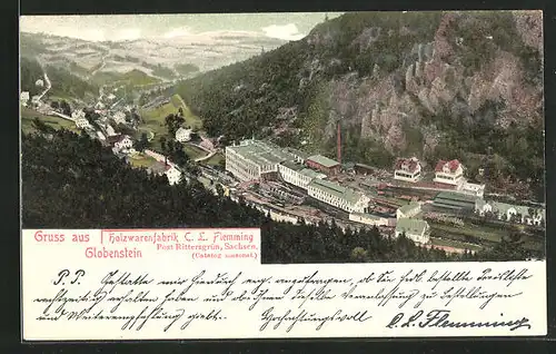 AK Globenstein, Holzwarenfabrik C. L. Flemming aus der Vogelschau