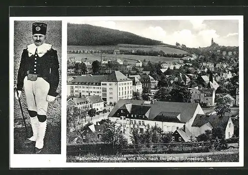 AK Oberschlema / Sachsen, Radiumbad mit Blick nach Schneeberg