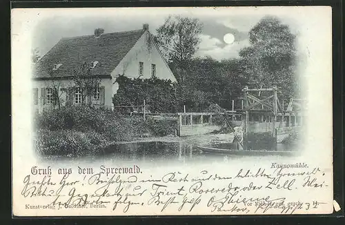 Mondschein-AK Lübbenau, Kannomühle in der Nacht