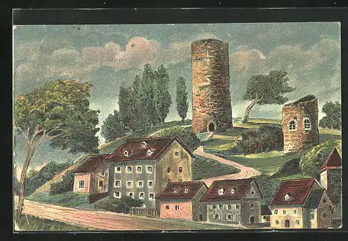 AK Bad Lobenstein, Burgruine nach einem alten Gemälde