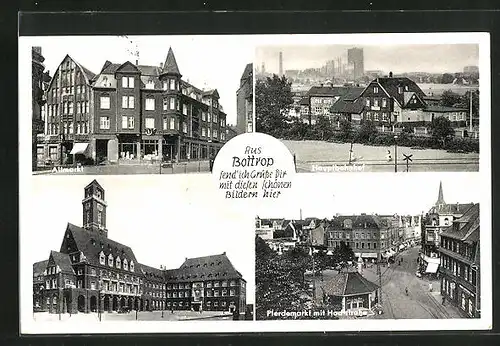 AK Bottrop, Hauptbahnhof, Pferdemarkt mit Hochstrasse, Altmarkt