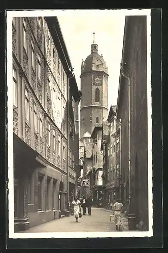 AK Jena, Rathausgasse mit Stadtkirchturm