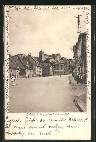 AK Colditz i. Sa., Markt mit Schloss