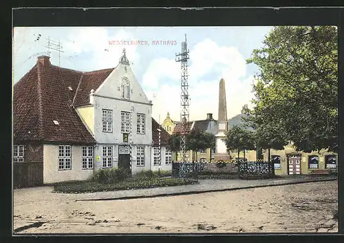 AK Wesselburen, Rathaus mit Denkmal