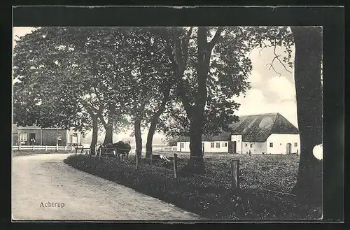 AK Achtrup, Dorfstrasse mit Bauernhof