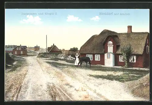 AK Norddorf a. Amrum, Hotel Hospiz II. mit Dorfstrasse