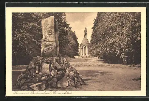 AK Hann. Münden, Hermann's Denkmal und Bismarckstein