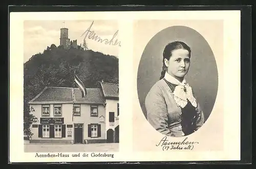 AK Godesberg, Aennchen-Haus und Portrait, Godesburg