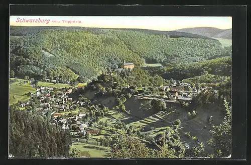 AK Schwarzburg / Thür., Panoramablick vom Trippstein auf den Ort