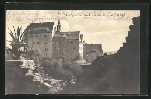AK Colditz i. Sa., Blick von der Ruine auf das Schloss