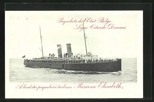 AK Passagierschiff, Paquebots de l`Etat Belge, Ligne Ostende Douvres, Princesse Elisabeth