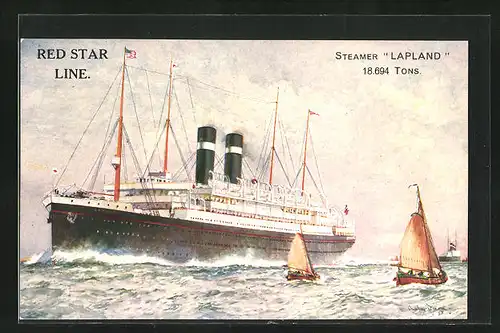 Künstler-AK Dampfer Lapland der Red Star Line, Segelboote an seiner Seite