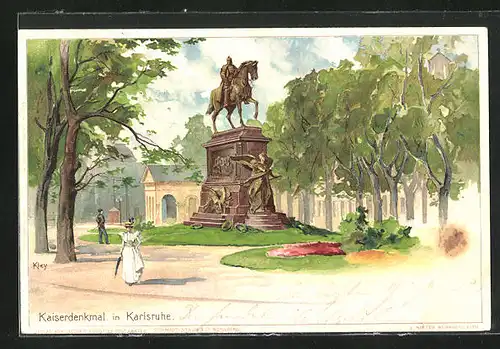Künstler-AK Heinrich Kley: Karlsruhe, am Kaiserdenkmal im Park