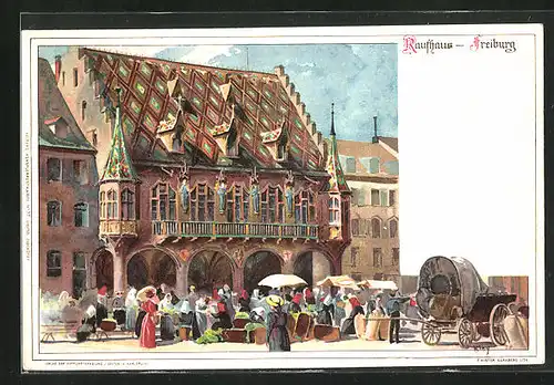 Künstler-AK Heinrich Kley: Freiburg, Menschen am Raufhaus auf dem Markt