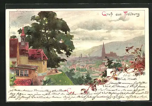 Künstler-AK Heinrich Kley: Freiburg, Generalansicht mit dem Dom