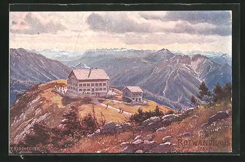 Künstler-AK Rudolf Reschreiter: Neuhaus, Blick auf das Rotwandhaus, Gebirgspanorama