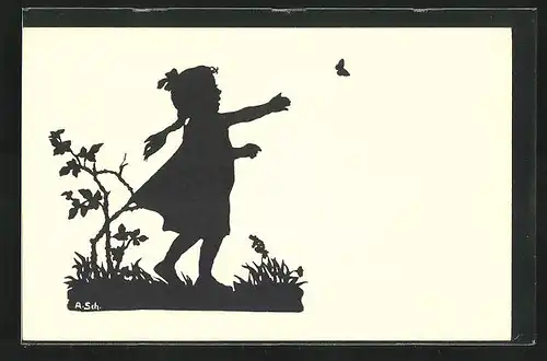 Künstler-AK Anna Schirmer: kleines Mädchen mit Schmetterling