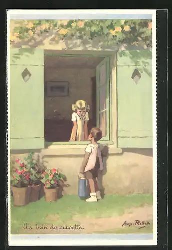 Künstler-AK sign.: Georges Redon, Un brin de causette