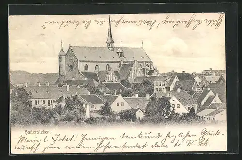 AK Hadersleben, Blick über die Dächer der Stadt zur Kirche