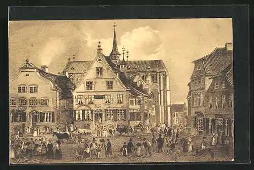 AK Hadersleben, Sondertorv fra det 17 de Aarhundrede, Szene auf dem alten marktplatz