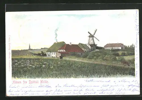 AK Dybbol, Blick auf die Bauernhäuser und die Mühle